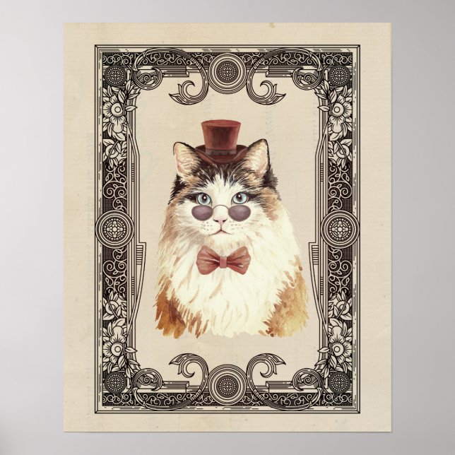 Poster Retrato de Gato Steampunk rico (Frente)