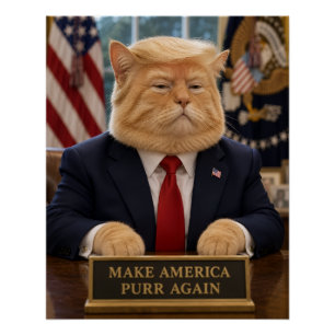 Póster Retrato de Gato Trump – Faça a América Ronronar No