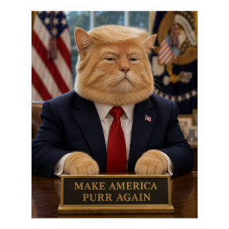 Póster Retrato de Gato Trump – Faça a América Ronronar No