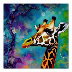 Póster Retrato de Girafa Colorido