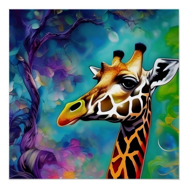 Póster Retrato de Girafa Colorido (Frente)