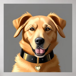 Poster Retrato de Golden Retriever Usando Colar Preto