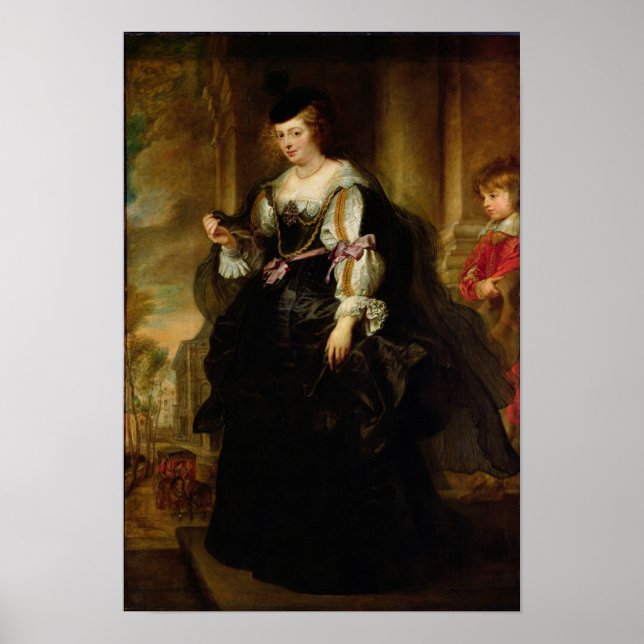 Póster Retrato de Helene Fourment com treinador, c.1639 (Frente)