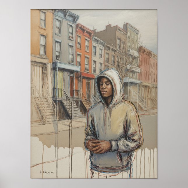 Poster Retrato de Homem do Harlem em Capuz (Frente)