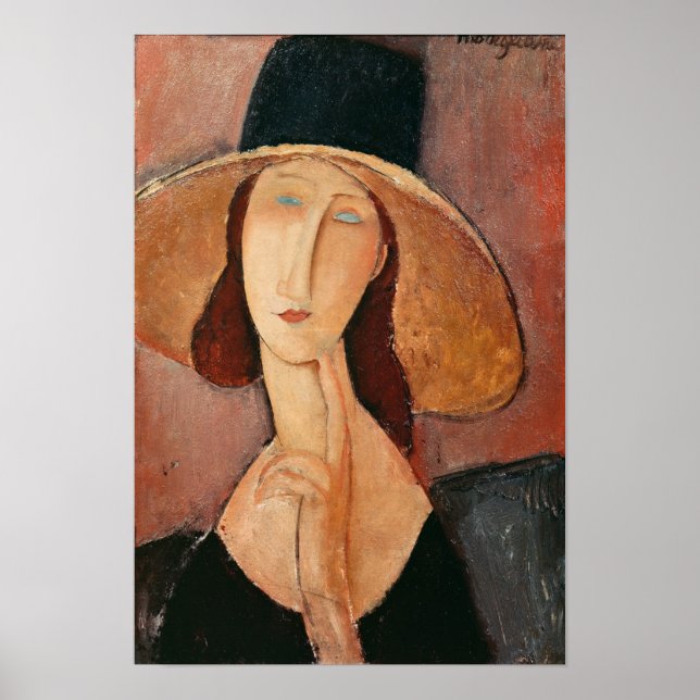 Póster Retrato de Jeanne Hebuterne em um chapéu grande (Frente)
