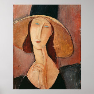 Poster Retrato de Jeanne Hebuterne em um chapéu grande