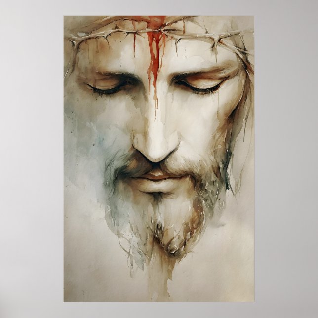 Poster Retrato de Jesus com Coroa de Espinhos – Aquarela (Frente)