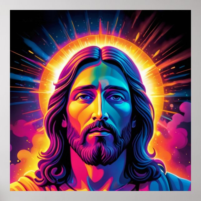Poster Retrato de Jesus no estilo Neon Bold (Frente)