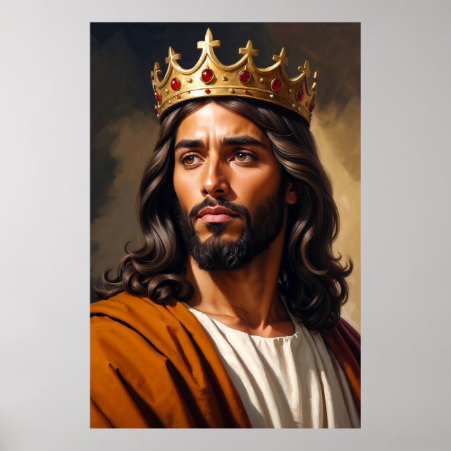 Poster Retrato de Jesus Vestindo uma Coroa Ouro (Frente)