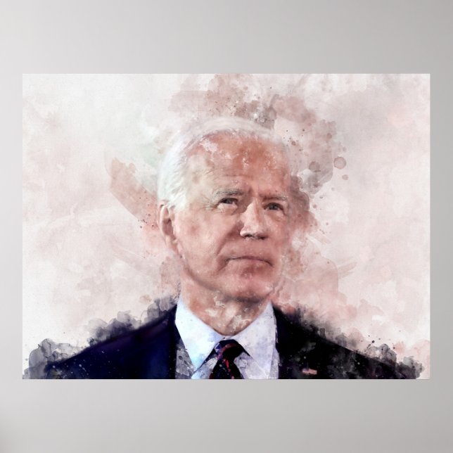 Poster Retrato de Joe Biden em aquarela (Frente)