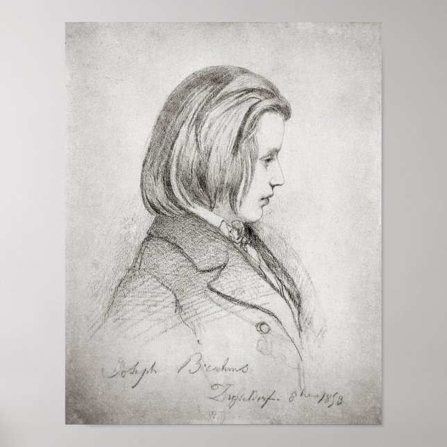 Póster Retrato de Johanes Brahms, 20 anos, 1853 (Frente)