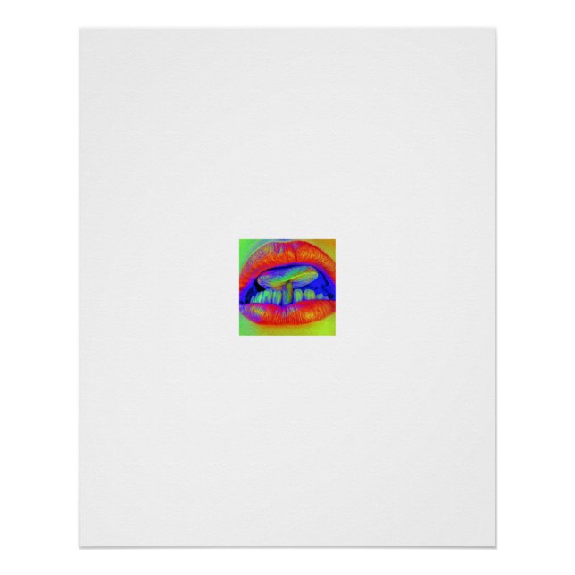 Póster Retrato de Lábios de Cogumelo Térmico Neon (Frente)