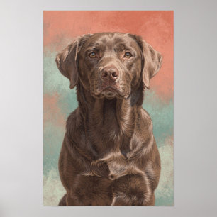 Poster Retrato de Labrador Chocolate em Coral