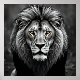 Poster Retrato de Leão Majestoso - Força na Arte Carvical