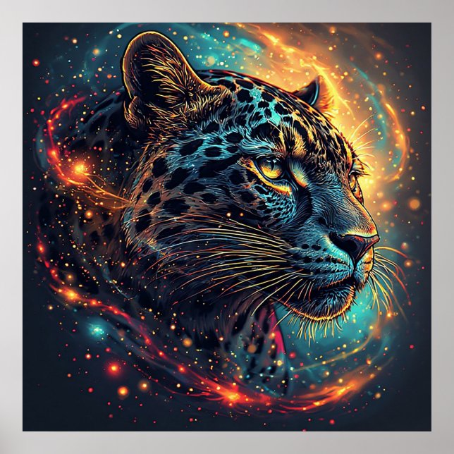 Poster Retrato de Leopardo Cósmico Com Efeito Místico (Frente)