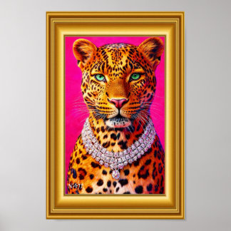 Poster Retrato de Leopardo de Luxo com Colar de Diamantes