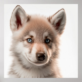 Poster Retrato de Lobo Bebê Fofo | Quadrado 1:1