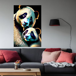 Poster Retrato de Mãe e Filho de Panda | Arte AI