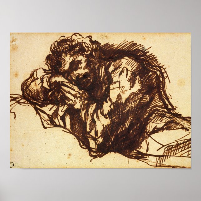 Poster Retrato de meia altura de um homem que se curva (Frente)