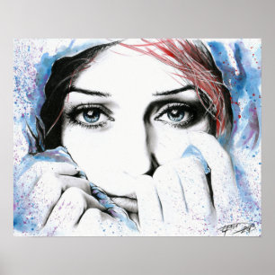 Póster Retrato de menina Olhos bonitos Pintura em aquarel