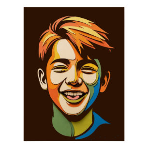 Póster Retrato de Menino Sorridente Abstrato Vibrante