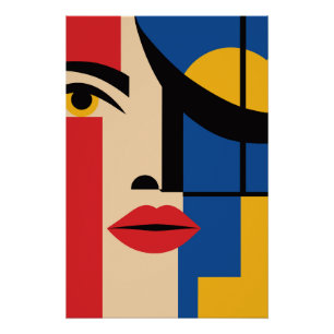 Póster Retrato de Mulher Abstrato Geométrico Bauhaus Arte