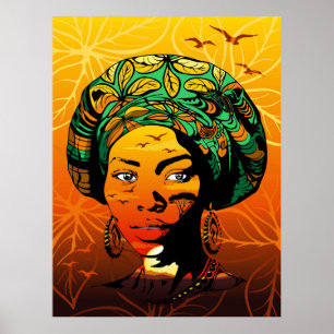 Poster Retrato de Mulher Africana com Sunset