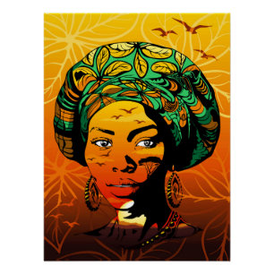 Póster Retrato de Mulher Africana com Sunset