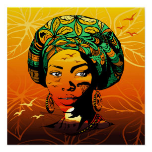 Póster Retrato de Mulher Africana com Sunset