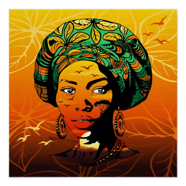 Póster Retrato de Mulher Africana com Sunset (Frente)
