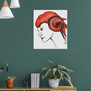 Poster Retrato de mulher com cabelo laranja em arte pop