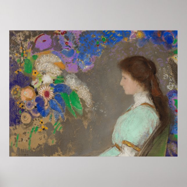 Poster Retrato de mulher com flores por Odilon Redon  (Frente)