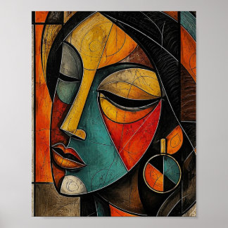 Poster Retrato de Mulher Cubista Abstrata MAASAI