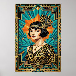 Poster Retrato de Mulher Flapper em Art Déco Cartaz em Do