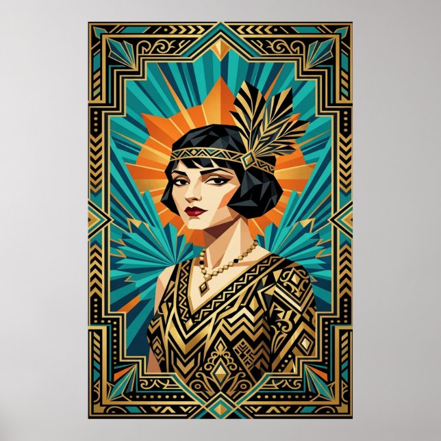 Poster Retrato de Mulher Flapper em Art Déco Cartaz em Do (Frente)