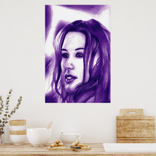 Póster Retrato de Mulher Pessoas Roxas Arte Original