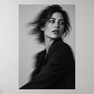 Poster Retrato de mulher preto e branco com desfoque de m