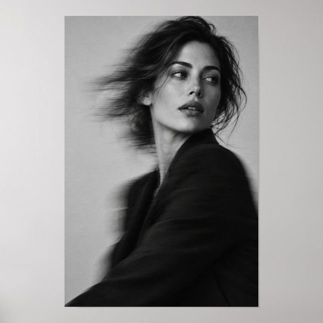 Poster Retrato de mulher preto e branco com desfoque de m (Frente)