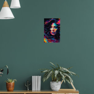 Poster Retrato de Mulher Psicodélica Neon
