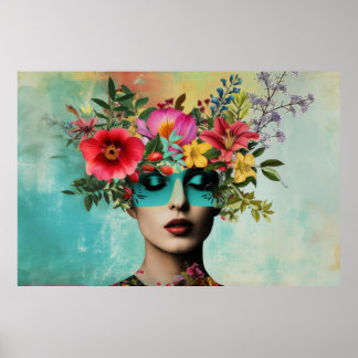 Poster Retrato de mulher vintage com flores
