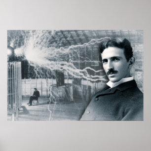 POSTER RETRATO DE NIKOLA TESLA EM PRETO E BRANCO