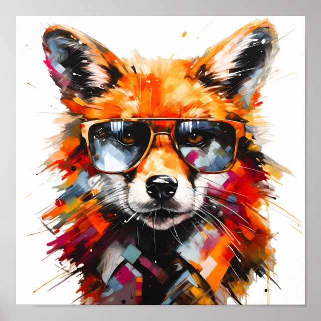 Poster Retrato de óculos de sol de raposa animal abstrato (Frente)