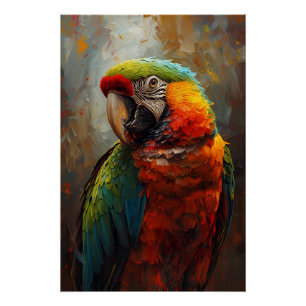 Póster Retrato de papagaio artístico - Pintura a óleo vib