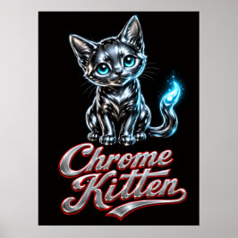 Poster Retrato de Parede de Arte Fina de Gatinho Cromado