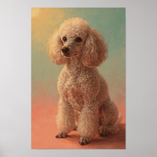 Poster Retrato de Poodle em Coral e Vidro do Mar
