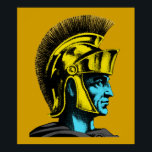 Póster Retrato de Pop de Arte do Gladiador Romano<br><div class="desc">Os Gladiadores romanos lutaram frequentemente até à morte dentro dos muros do antigo Coliseu de Roma. O Retrato de Pop de Arte do Gladiador Romano é uma ilustração gráfica de um desses gladiadores. O retrato do gladiador de pop art está em tons brilhantemente coloridos de amarelo e turquesa com cinzas...</div>