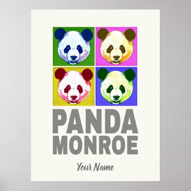 Poster Retrato de Pop de Arte do Urso Panda Monroe (Frente)