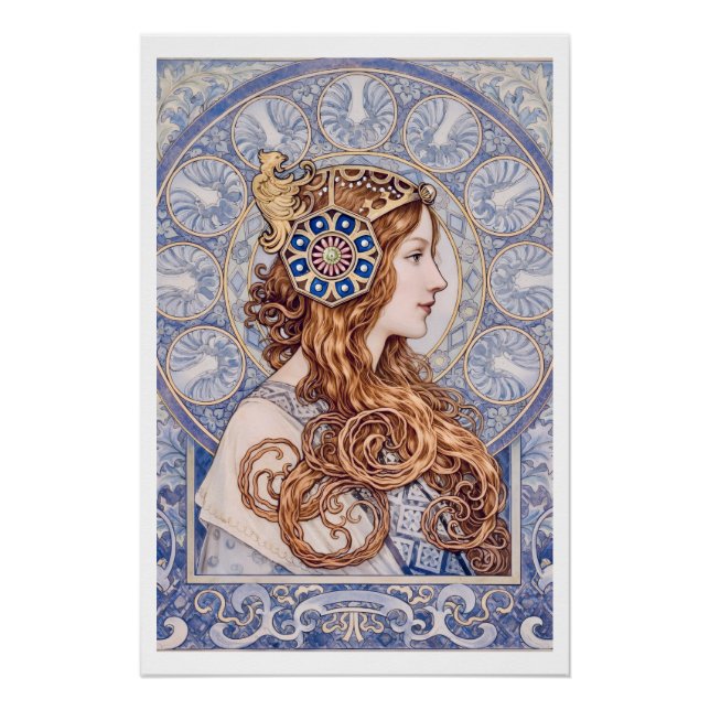 Póster Retrato de Rainha Art Nouveau (Frente)