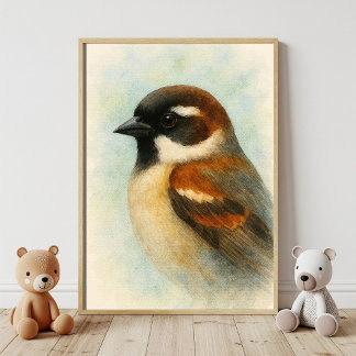 Poster Retrato de Sparrow de Watercolor