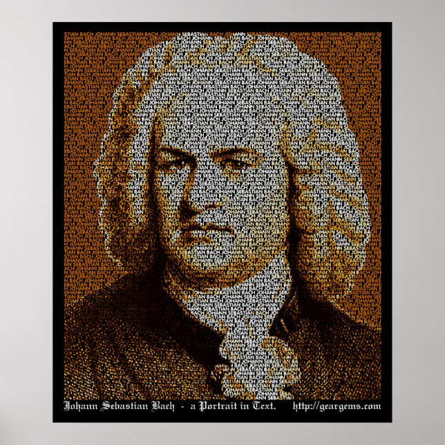 Póster Retrato de texto JS Bach (Frente)